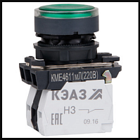 Кнопка КМЕ4611мЛ-220В-зеленый-1но+1нз-цилиндр-индикатор-IP65-КЭАЗ | код 248250 | КЭАЗ